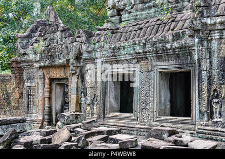 Windows in Preah Khan Tempel in der alten Stadt von Angkor Wat, Kambodscha Stockfoto