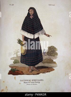 TRAJES CIVILES, MILITARES Y RELIGIOSOS DE MEXIKO - 1828 - Mujer Mexicana DE CIUDAD RODRIGO - LITOGRAFIA SIGLO XIX. Autor: Claudio Linati (1790-1832). Lage: das Museo DE AMERICA - COLECCION, MADRID, SPANIEN. Stockfoto