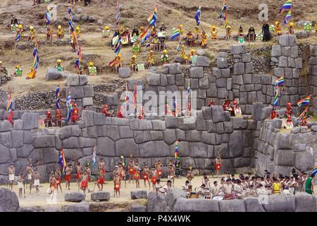 Warachikuy Festival. Archäologischer Park von Sacsayhuaman. Stadt Cusco. Das Heilige Tal. Cusco Departament. Peru. Stockfoto