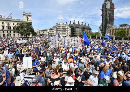 Menschenmassen ankommen in Parliament Square in Central London, während der Abstimmung März für ein zweites EU-Referendum. Stockfoto