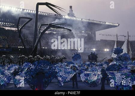 CEREMONIA DE INAUGURACION DE LOS JUEGOS OLIMPICOS DE BARCELONA'92 (23 de Julio de 1992). Upper en Escena del 'Mediterraneo'. Estadio Olímpico de Montjuïc. Barcelona. Cataluña. España. Stockfoto