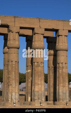 Ägypten. Luxor Tempel. Hof des Amenhotep III. aus fasciculate Spalten mit Papyrus Hauptstädte. Dynasty XVIII. Neuen Reich. Antike Theben. "Waset'. Stockfoto