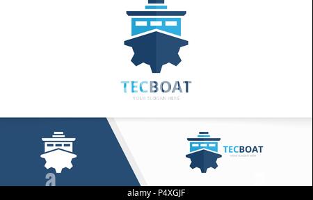 Vektor Schiff und Ausrüstung logo Kombination. Boot und Mechaniker Symbol oder Icon. Einzigartige Yacht und industriellen Logo Design Template. Stock Vektor