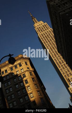 In den Vereinigten Staaten. New York City. Das Empire State Building, Art déco-Wolkenkratzer. Midtown Manhattan. Stockfoto