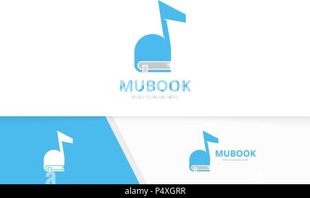 Vektor Hinweis und Buchen logo Kombination. Musik und Bibliothek Symbol oder Icon. Einzigartige Sound und Buchhandlung Logo Design Template. Stock Vektor