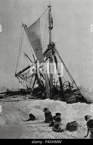 Ernest Henry Shackleton (1874-1922). Englisch Polarforscher. Expedition in die Antarktis. Das Schiff Ausdauer in Eis im Weddellmeer gefangen und versinkt in (30. November 1915). Stockfoto