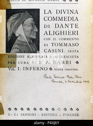 DANTE ALIGHIERI (1265-1321). Poeta Italiano. "LA DIVINA COMEDIA" (1307-1321). "POEMA SAGRADO", escrito en Toscano. Stockfoto