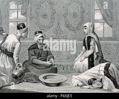 OSMANISCHEN REICHS. Turkei. Türkische edle Pflege. Gravur des neunzehnten Jahrhunderts. Stockfoto