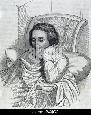 HEINE, Heinrich (Du ¨ sseldorf, 1797 - Paris, 1856). Deutsche Schriftsteller. Kupferstich von Weger und Singer, 1885. Stockfoto