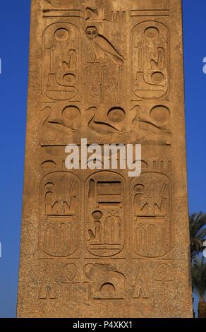 Ägypten. Hieroglyphenschrift. Obelisk Ramses II (1300-1213, König 1279-1213 b. c.). Detail. Tempel von Luxor. Dynastie XIX. Neuen Reich. Antike Theben' Waset'. Stockfoto