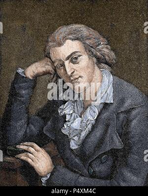 SCHILLER, Johann Christoph Friedrich von (Marbach 1759 - Weimar, 1805). Deutsche Dichter, Philosoph, Historiker und Dramatiker. Farbige Gravur. Stockfoto