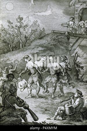 Mapuches. Gruppe von indigenen Einwohner des südlichen Chile und im südwestlichen Argentinien. Braut tanzen. Gravur, 18. Stockfoto