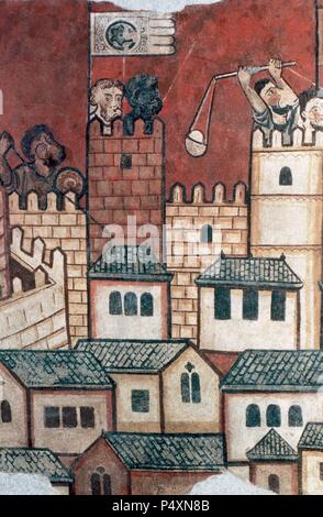 Die Eroberung von Mallorca (1229) von König Jakob I. von Aragon (1208-1276). Wandmalereien aus der Aguilar Palace (Barcelona) von Meister von der Eroberung Mallorcas. Nationale Kunstmuseum von Katalonien. Barcelona. Stockfoto