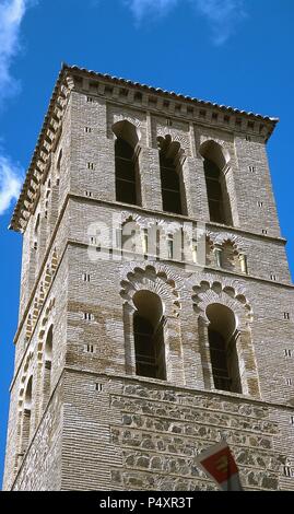 Spanien. Toledo. Kirche Santo Tomé. Mudéjar-Turm. 14. Jahrhundert. Ansicht. Stockfoto