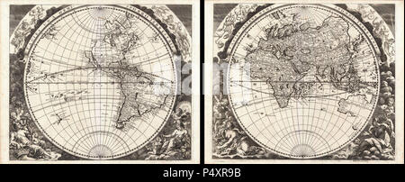 1696 Zahn Karte der Welt in zwei Hemisphären - Geographicus - Welt - Zahn-1696. Stockfoto