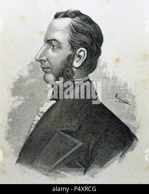 Morazán, Francisco (1792-1842). Político hondureño. Presidente de Las Provincias Unidas de Centroamérica en 1829. Grabado de' Americanos Célebres" (1888). Stockfoto