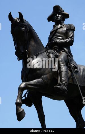 George Washington (1732-1799). Militar und amerikanische Politiker. Der erste Präsident der Vereinigten Staaten (1789-1797). Denkmal in Boston Common Parks. Boston. Massachusetts. In den Vereinigten Staaten. Stockfoto