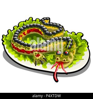 Wunderschön eingerichtete Salat in Form eines Drachen. Die restaurants Signatur Teller auf einem weißen Hintergrund. Vektor cartoon Close-up Abbildung. Stock Vektor