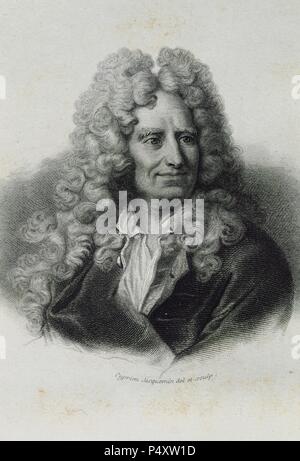 Nicolas Boileau-Despreaux (1636-1711). Französischer Dichter. Kupferstich von Cyprien Jacquemin. Stockfoto