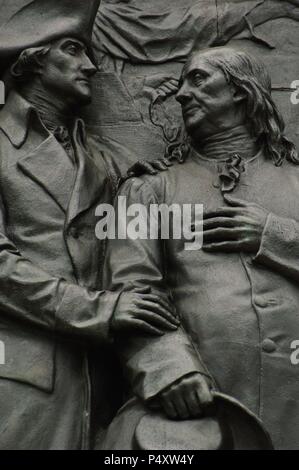 George Washington (1732-1799). Oberbefehlshaber der Kontinentalarmee im Amerikanischen Unabhängigkeitskrieg. Das Washington Monument. Skulptur von Rudolf Siemering (1835-1905). Philadelphia. Pennsylvania. USA. Stockfoto