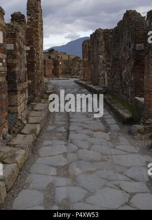 Italien. Pompeji. Straße mit Kopfsteinpflaster. Stockfoto