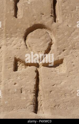 Ankh oder Schlüssel des Lebens. Relief. Große Tempel. Abu Simbel. Ägypten. Stockfoto