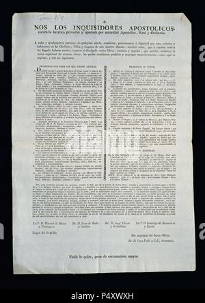 Spanische Inquisition. Dokument aus dem 19. Jahrhundert. Datum: Barcelona, 01-01-1807. Stockfoto