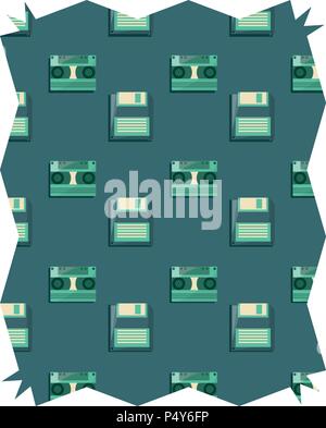 Abstrakte Rahmen mit Casette und Diskette Muster auf weißem Hintergrund, Vector Illustration Stock Vektor