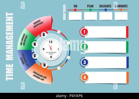 Moderne Infografik Etiketten als Hinweis für Zeitmanagement, vor allem Eisehower Matrix von wichtig und dringend. Bereit für Ihren Text und Noten. Stock Vektor