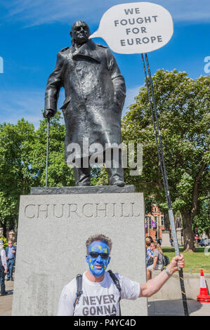 London, Großbritannien. 23. Juni 2018. Wir kämpften für Europa im Churchill Denkmal im Parlament Platz - der Menschen März für ein Volk auf der abschließenden Brexit beschäftigen. Zeitlich mit dem zweiten Jahrestag der Volksabstimmung 2016 durch anti Brexit, pro EU-Aktivisten organisiert ist. Credit: Guy Bell/Alamy leben Nachrichten Stockfoto