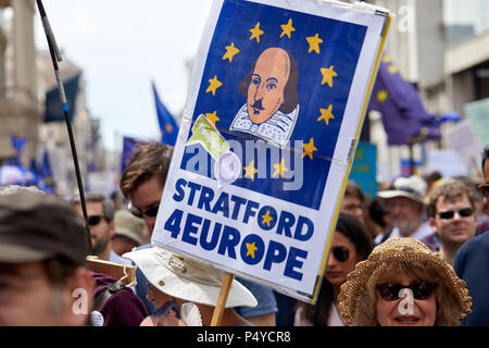 London, Großbritannien. 23. Juni 2018: Demonstranten aus Stratford-upon-Avon unter den Demonstranten in Abstimmung März. Credit: Kevin Frost-/Alamy leben Nachrichten Stockfoto