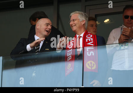 Moskau, Russland. 23. Juni 2018. 23.06.2018. Moskau, Russland: Präsident der Fifa Infantino mit König von Belgien Philippe im FIFA WM Russland 2018, Gruppe C, Fußballspiel zwischen Belgien/Tunesien im Stadion im Stadion Spartak Moskau Credit: Unabhängige Fotoagentur/Alamy leben Nachrichten Stockfoto