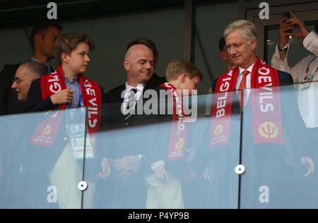 Moskau, Russland. 23. Juni 2018. 23.06.2018. Moskau, Russland: Präsident der Fifa Infantino mit König von Belgien Philippe im FIFA WM Russland 2018, Gruppe C, Fußballspiel zwischen Belgien/Tunesien im Stadion im Stadion Spartak Moskau Credit: Unabhängige Fotoagentur/Alamy leben Nachrichten Stockfoto