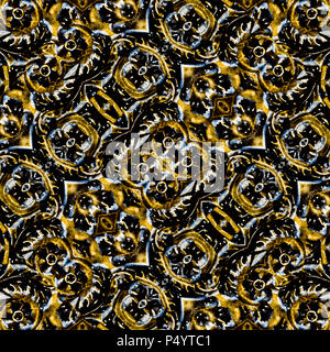 Digitalen stil Technik Moderne abstrakte geometrische ethnischen oder Tribal Style nahtlose Muster in dunklem Gelb und schwarzen Farbtönen Stockfoto