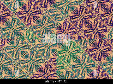 Digitale Collage und Manipulation Technik Moderne ethnischen Stil geometrische nahtlose Muster mit grunge Textur und gemischte kalte Töne. Stockfoto