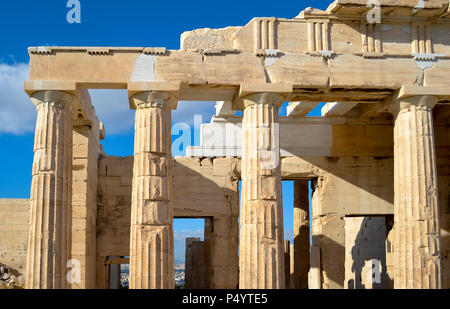 Propylea Spalte Detail aus der monumentalen Gateway auf der Athener Akropolis. Stockfoto