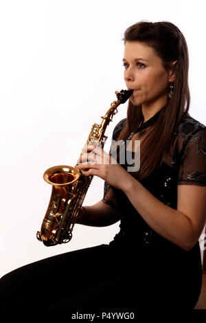 Sopran Saxophon spielen, Position Stockfoto