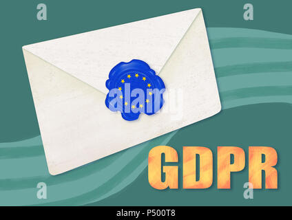 Bipr Konzept Abbildung. Versiegelter Brief mit den europäischen Sternen auf der Dichtung und Allgemeine Datenschutzverordnung Abkürzung auf grünem Hintergrund ein Stockfoto