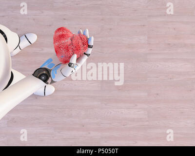 Roboter mit Herz in der Hand, 3D-Rendering Stockfoto