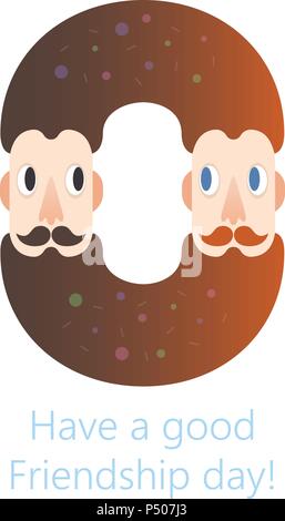 Bärtige Männer Freundschaft donut Logo - glückliche Freundschaft tag Vektor spaß Design. Internationale Urlaub. Verwendbar für Grußkarten, Poster. Beste Freunde für immer. Stock Vektor