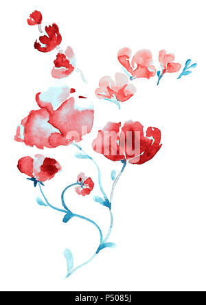 Zweige rosa Blüten, isolierte Handgemalten Aquarell Abbildung im modernen Stil (weiche Stellen) Stockfoto
