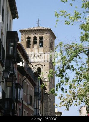 Spanien. Castile-Mancha. Toledo. Kirche St. Tome. Mudejar Turm dating aus dem 14. Jahrhundert. Stockfoto