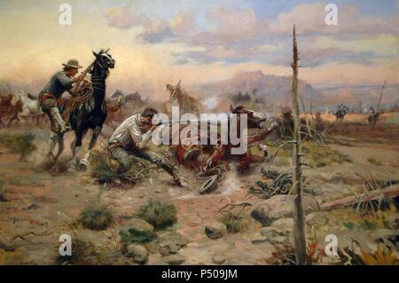 ARTE SIGLO XX. ESTADOS UNIDOS. CHARLES MARION RUSSELL (1864-1926). Pintor estadounidense. "Wenn das Pferd Fleisch kommt hoch' (1909). Museo de Arte de Denver. Estado de Colorado. Stockfoto