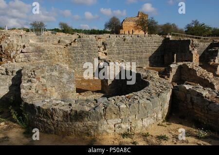 Ruinen von Milreu. Villa Romana (1.-4. Jh. n. Chr.). Römische Bäder. Estoi, in der Nähe von Faro. Algarve. Portugal. Stockfoto