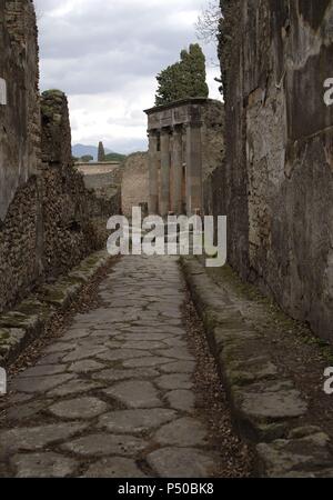 Italien. Pompeji. Straße mit Kopfsteinpflaster. Stockfoto