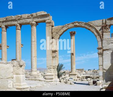 Römische Kunst. Syrien. Palmyra. Decumanus (Avenue). Ruinen. 3. Jahrhundert. Oase Tadmor. Stockfoto