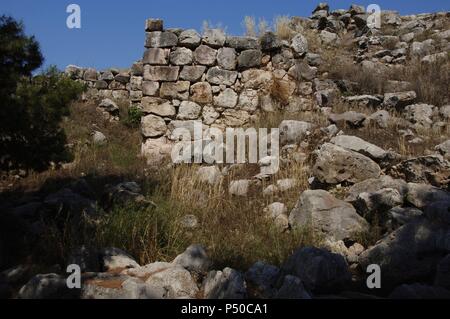 Griechenland. Tiryns. Mykenische Stadt (3. Jahrtausend v. Chr.). Zyklopischen Mauer (1400-1200 v. Chr.). Peloponnes. Stockfoto