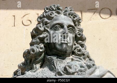 André Le Nôtre (1613-1700). War ein französischer Landschaftsarchitekten und den wichtigsten Gärtner von König Ludwig XIV. von Frankreich. Büste. Gärten des Palais des Tuileries. Paris. Frankreich. Europa. Stockfoto