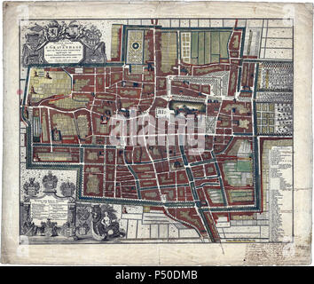 1705 circa, Nieuwe Platte Grond van Haag. Stockfoto