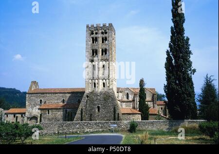 Frankreich. Abtei von Saint-Michel-de-Cuxa. Romanische Glockenturm. Lombardischen Stil. Stockfoto